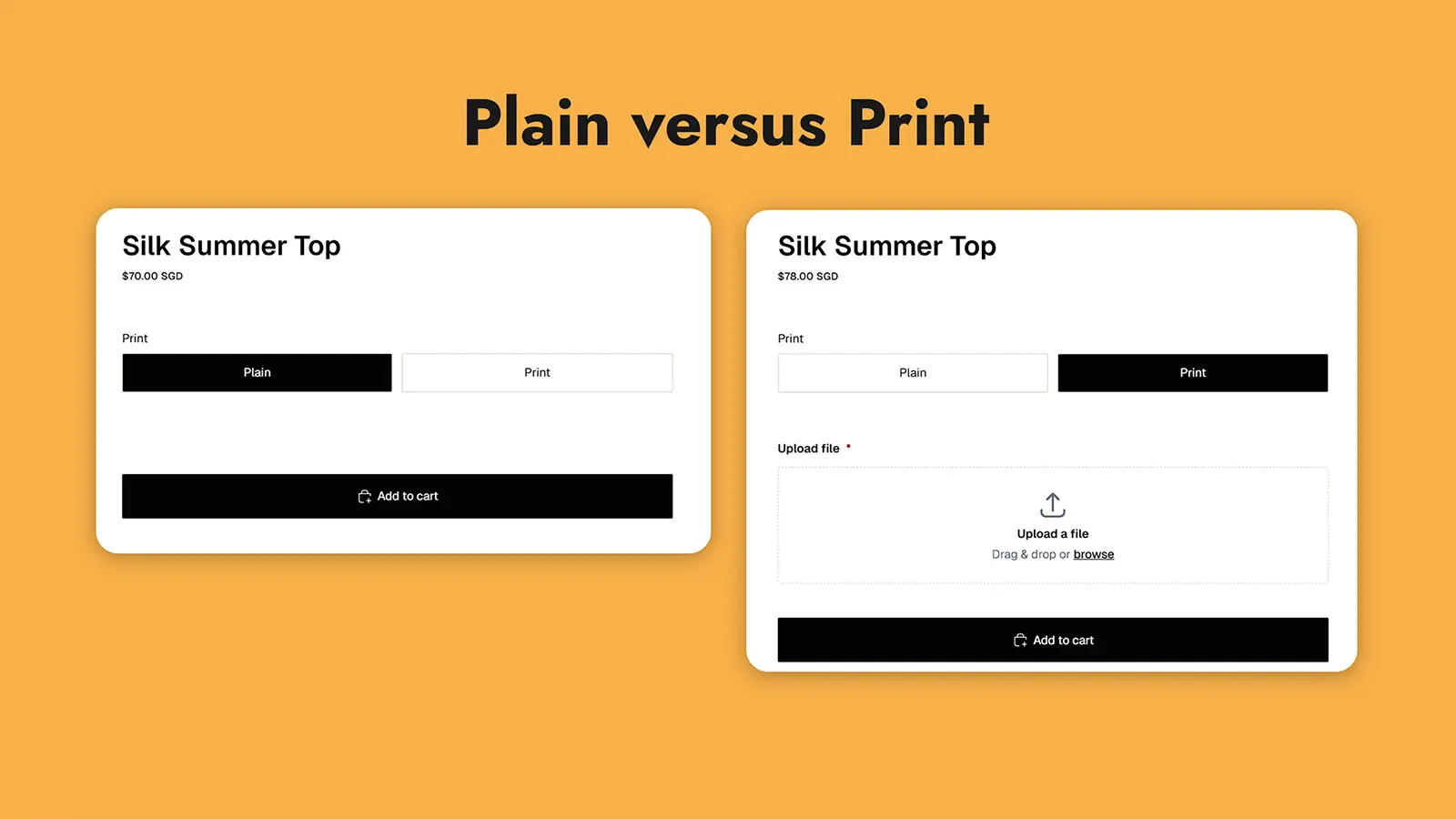 The Zesty Options assignment view: one product, two variants, a different option set on each.
